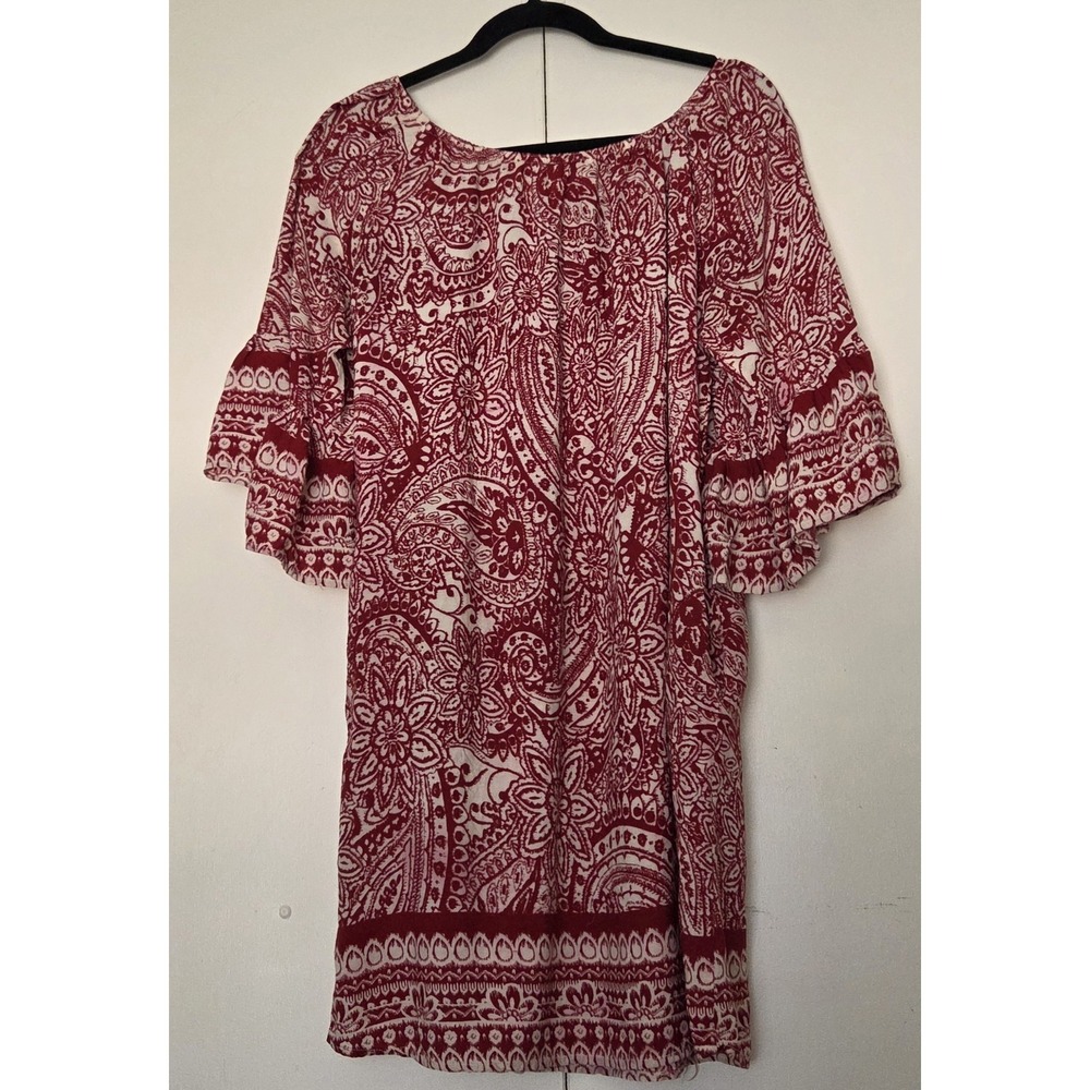 Umgee White Dress with Red Paisley Print
